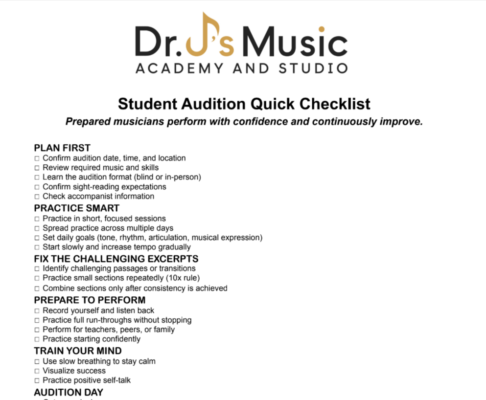 student audition quick checklist